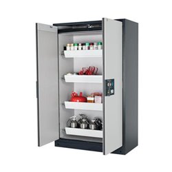 Gefahrstoffschrank, BxTxH 1193x615x1953 mm, 4 Auszugswannen, inkl. TSA, Korpus/Tür RAL 7016/7035