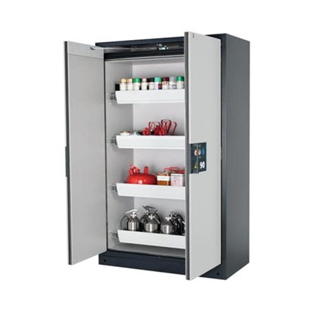 Gefahrstoffschrank, BxTxH 1193x615x1953 mm, 4 Auszugswannen, inkl. TSA, Korpus/Tür RAL 7016/7035