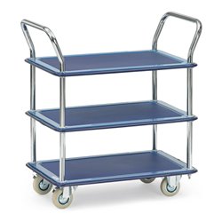 fetra Ganzstahlwagen 3113, Tragkraft 120kg Vollgummi-Reifen, 3 Etagen, 2 Schiebebügel