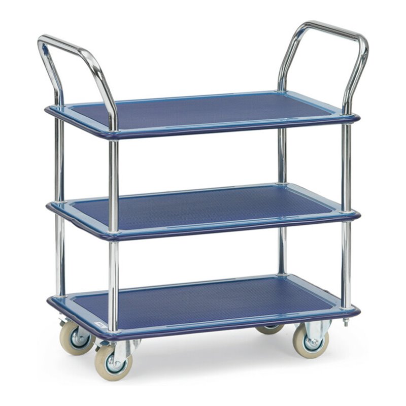 fetra Ganzstahlwagen 3113, Tragkraft 120kg Vollgummi-Reifen, 3 Etagen, 2 Schiebebügel