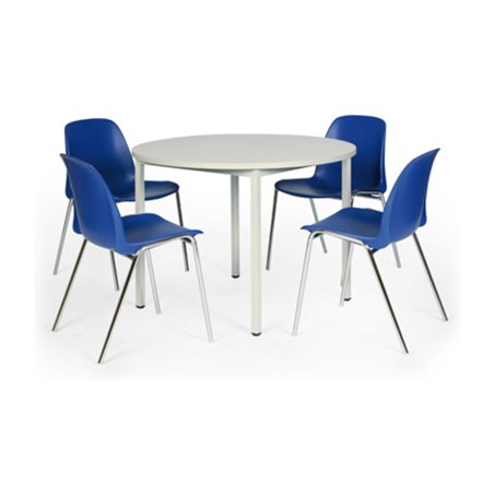 Taurotrade Tisch-Stuhl-Kombination Tisch ø1000mm + 4 x Stapelstuhl Blau