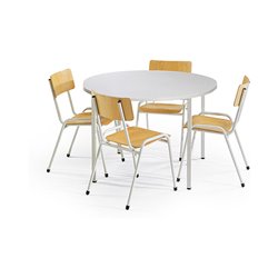 Taurotrade Tisch-Stuhl-Kombination ECO Rundtisch ø1000mm + 4 x Stapelstuhl ECO