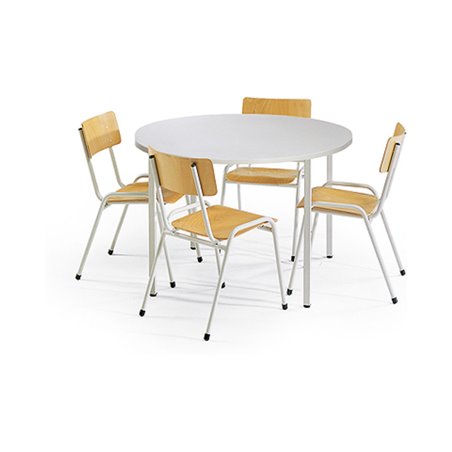 Taurotrade Tisch-Stuhl-Kombination ECO Rundtisch ø1000mm + 4 x Stapelstuhl ECO