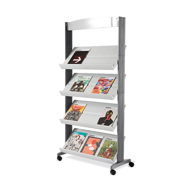 Paperflow Prospektständer 4 Auflagen fahrbar H 1675 × B 830 × T 385 mm Alufarben