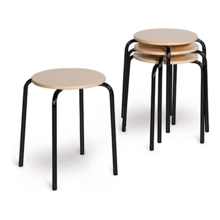 Taurotrade Stahlrohrhocker Serie ECO stapelbar Sitzfläche Buchenschichtholz