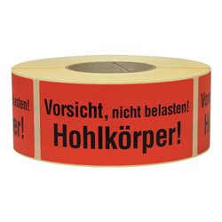 TransPak Warnetiketten 145x70 mm aus Papier ''Vorsicht Hohlkörper''