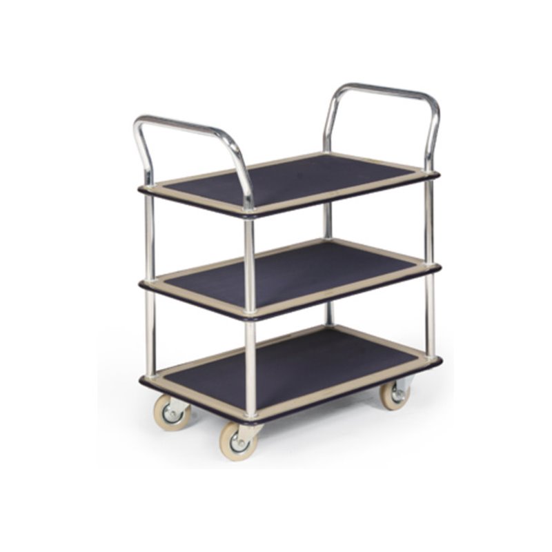 Taurotrade Stahlblech-Etagenwagen 120kg 3 Ladeflächen und 2 Schiebebügeln grau