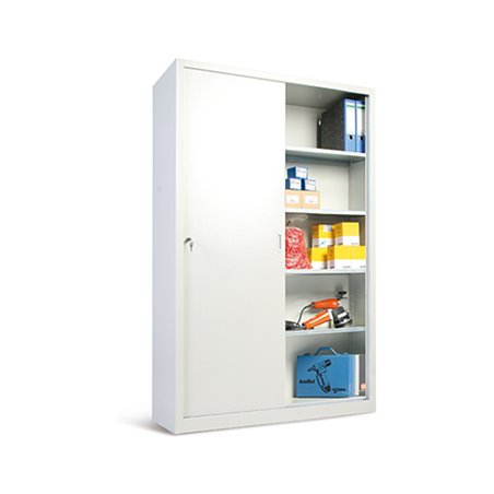 Taurotrade Werkzeugschrank mit Schiebetüren ECO 4 Fachböden verzinkt Lichtgrau