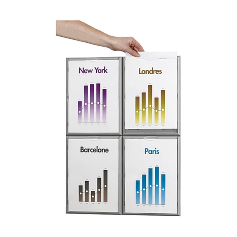 Paperflow Info-Display Format DIN A4 Rahmen aus Polystryrol Alufarben