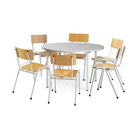 Taurotrade Tisch-Stuhl-Kombination ECO Rundtisch ø1200mm + 6 x Stapelstuhl ECO
