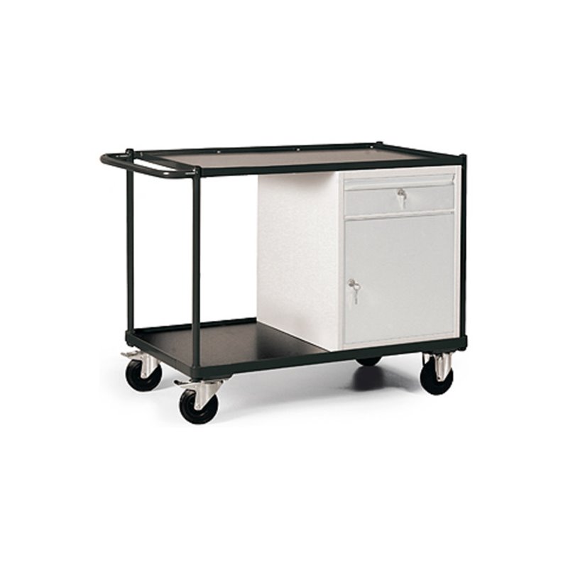 STIER Tischwagen mit Schiebegriff, Schublade und Einbauschrank Tragkraft 300 kg LxBxH 1150x600x840 mm