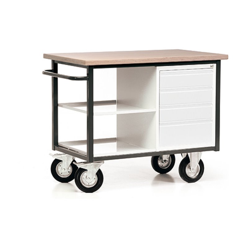 STIER Fahrbare Werkbank mit 4 Schubladen und Ablage Tragkraft 500 kg LxBxH 1130x690x930 mm