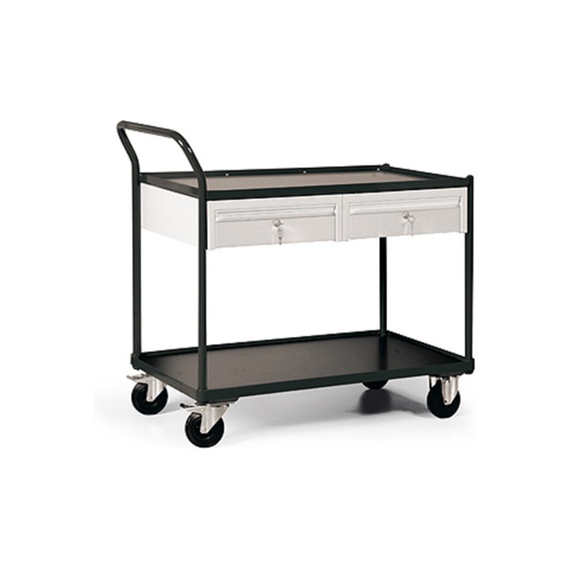 STIER Tischwagen mit Schiebebügel und 2x Schubladen Tragkraft 300 kg LxBxH 1200x600x1030 mm