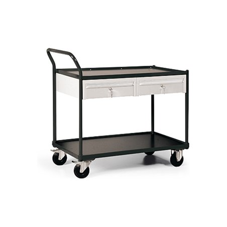 STIER Tischwagen mit Schiebebügel und 2x Schubladen Tragkraft 300 kg LxBxH 1200x600x1030 mm