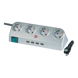 Desktop-Power mit Schalter und USB-Hub 2.0 4-fach silber 1,8m H05VV-F 3G1,5