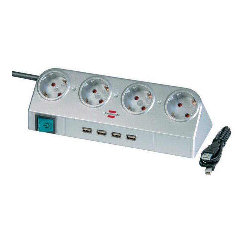 Desktop-Power mit Schalter und USB-Hub 2.0 4-fach silber 1,8m H05VV-F 3G1,5