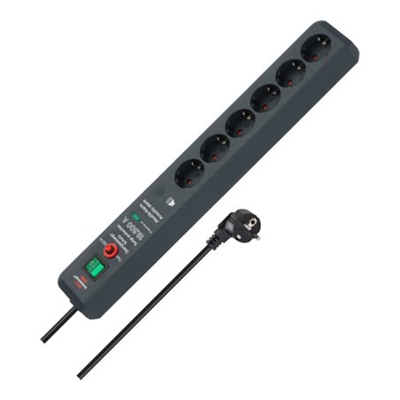 Secure-Tec 19.500A Überspannungsschutz-Steckdosenleiste Akustik 6-fach anthrazit 3m H05VV-F 3G1,5
