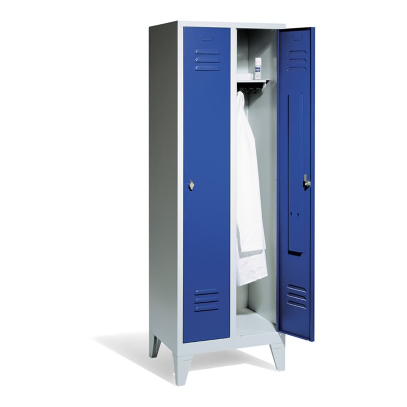 C+P Umkleidespind Classic auf Füßen, 2 Abteile, H1850xB610xT500mm Front Enzianblau Korpus Lichtgrau