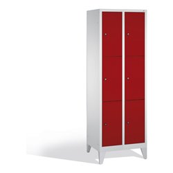 C+P Fächerschrank Classic auf Füßen, 6 Fächer, H1850xB610xT500mm Front Rubinrot Korpus Lichtgrau