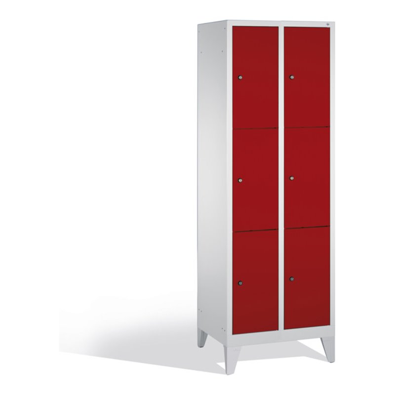 C+P Fächerschrank Classic auf Füßen, 6 Fächer, H1850xB610xT500mm Front Rubinrot Korpus Lichtgrau