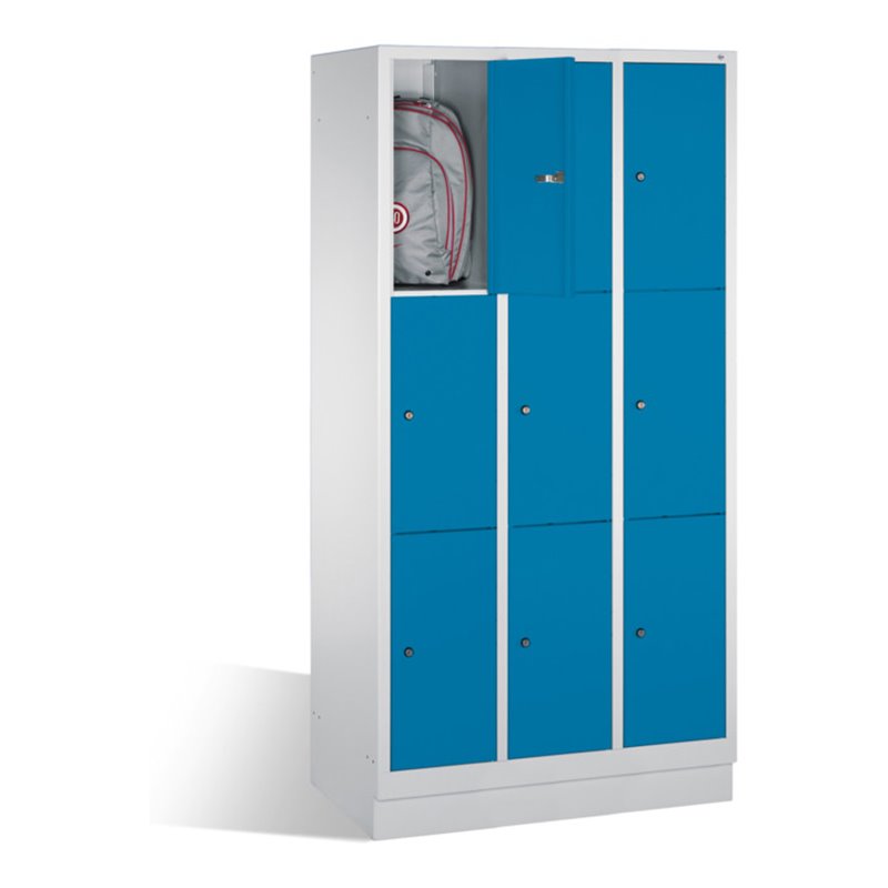 C+P Fächerschrank Classic auf Sockel, 9 Fächer, H1800xB900xT500mm Front Lichtblau Korpus Lichtgrau