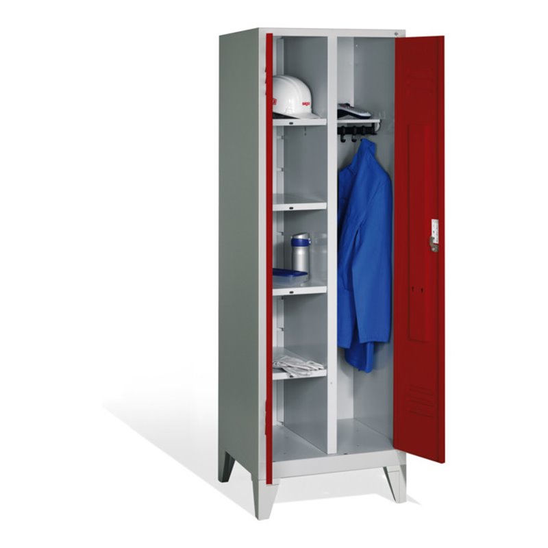 C+P Wäsche-Spind Classic auf Füßen, 2 Abteile, H1850xB610xT500mm Front Rubinrot Korpus Lichtgrau