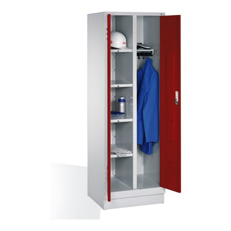 C+P Wäsche-Spind Classic auf Sockel, 2 Abteile, H1850xB610xT500mm Front Rubinrot Korpus Lichtgrau