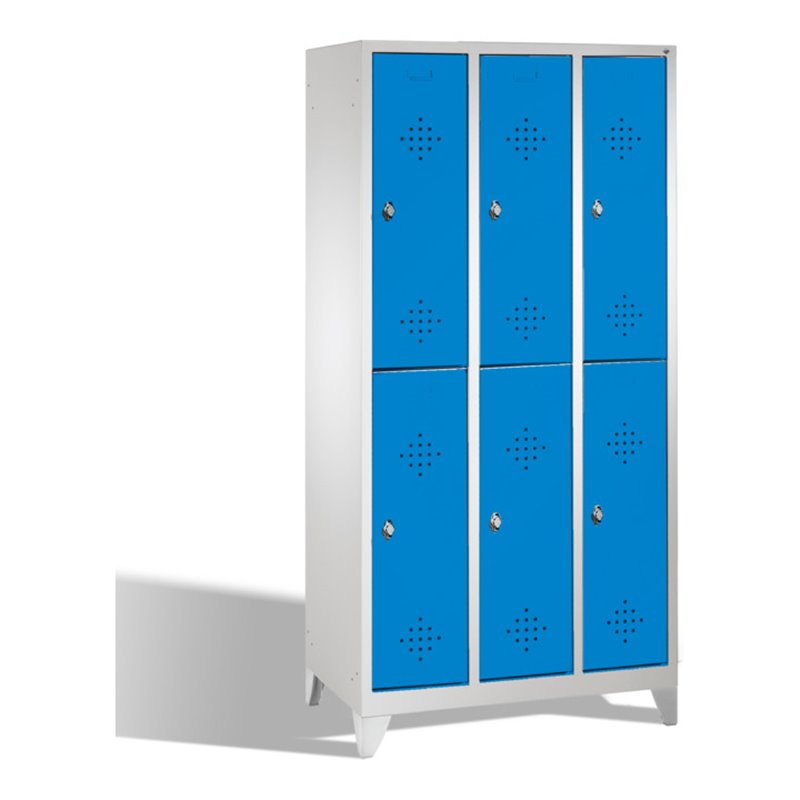 C+P Doppelstockspind Classic auf Füßen, 6 Fächer, H1850xB900xT500mm Front Lichtblau Korpus Lichtgrau
