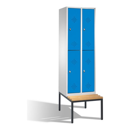 C+P Doppelstockspind Classic mit Sitzbank, 4 Fächer, H2090xB610xT500/815mm Front Lichtblau Korpus Lichtgrau