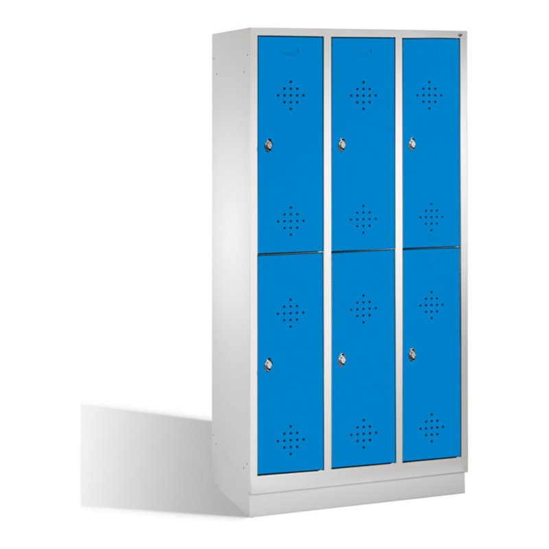 C+P Doppelstockspind Classic auf Sockel, 6 Fächer, H1800xB900xT500mm Front Lichtblau Korpus Lichtgrau