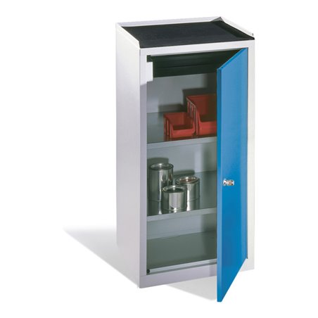C+P Werkzeug-Beistellschrank mit Drehtür, 2 Böden und Schublade, H1020xB500xT500mm Front Lichtblau Korpus Lichtgrau