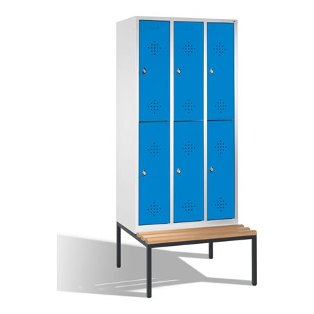 C+P Doppelstockspind Classic mit Sitzbank, 6 Fächer, H2090xB900xT500/815mm Front Lichtblau Korpus Lichtgrau