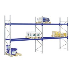 Bito Paletten-Komplettregal-Set P3 mit 5 Ebenen 600 kg, unmontiert enzianblau 1100 mm 6000 mm 1800 kg
