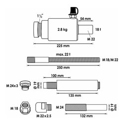 VIGOR Druck- und Zug-Hydraulikzylinder 18 t V4551 Anzahl Werkzeuge: 10