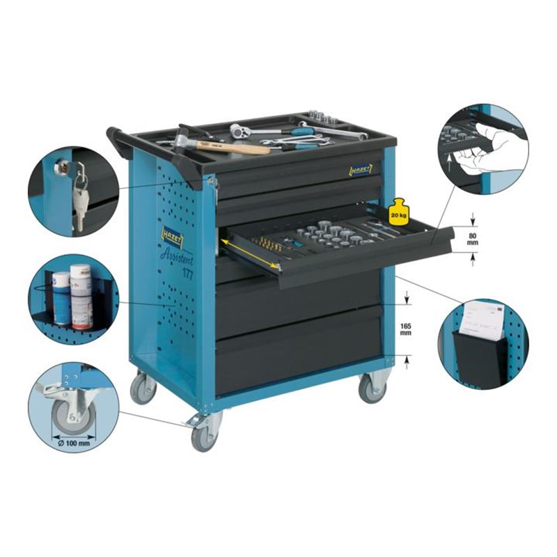 HAZET Werkstattwagen Assistent mit Sortiment 177-6/124 124-teilig