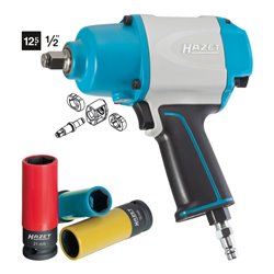 HAZET Schlagschrauber mit Sortiment 9012-1SPC/4 Lösemoment maximal: 1000 Nm Vierkant massiv 12,5 mm (1/2') Hochleistungs-Doppelh