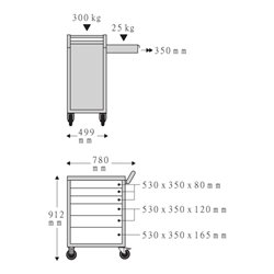 Stahlwille Werkstattwagen 6 Schubladen anthrazitgrau, RAL 7016 L.780mm x B.499mm x H.912mm