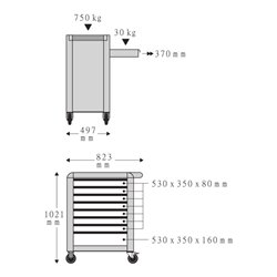 Stahlwille Werkstattwagen TTS 8 Schubladen weiß, RAL 9010 L.823mm x B.497mm x H.1021mm