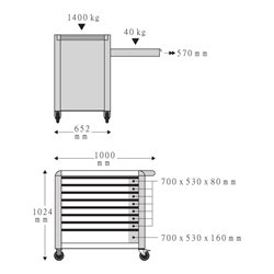 Stahlwille Werkstattwagen TTS 8 Schubladen weiß, RAL 9010 L.652mm x B.1000mm x H.1024mm