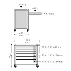 Stahlwille Werkstattwagen TTS 7 Schubladen weiß, RAL 9010 L.652mm x B.1000mm x H.1024mm