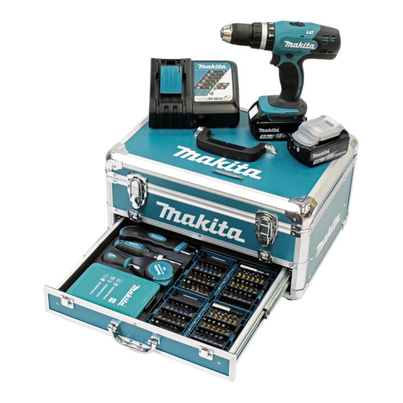 Makita Akku-Schlagbohrschrauber 18 V 3,0 Ah im Alukoffer inkl. 96-tlg. Zubehörset DHP453RFX2