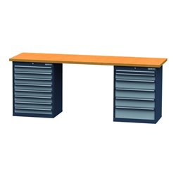 Simplaflex Reihenwerkbank, BxTxH 2500x600x860 mm, 2 Schrankgehäuse 700x575x820 mm