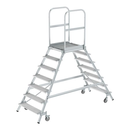 MUNK Alumnium-Podestleiter beidseitig begehbar: Stahl-Gitterrost