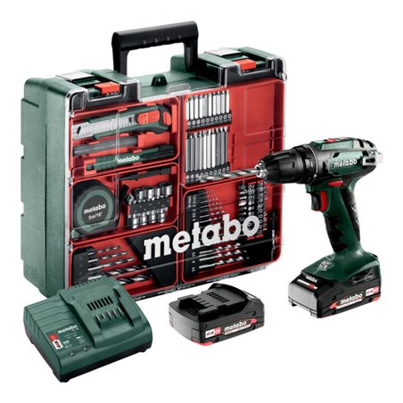 Metabo Akku-Bohrschrauber BS 18 Mobile Werkstatt Mobile Werkstatt Kunststoffkoffer 18V 2x2Ah Li-Power + SC 30