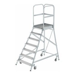 MUNK Alumnium-Podestleiter einseitig begehbar: Stahl-Gitterrost