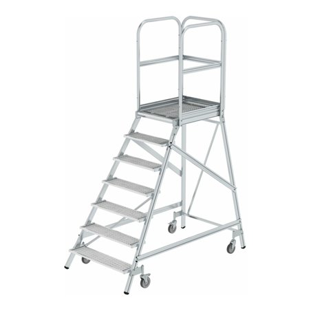 MUNK Alumnium-Podestleiter einseitig begehbar: Stahl-Gitterrost