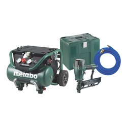 Metabo Kompressor Power 400-20 W OF Set + DKG 114-65 Klammergerät + Druckluftschlauch 10 m + MetaLoc Karton
