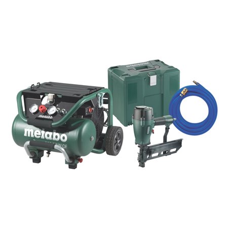 Metabo Kompressor Power 400-20 W OF Set + DKG 114-65 Klammergerät + Druckluftschlauch 10 m + MetaLoc Karton