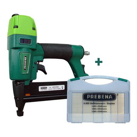 Prebena Aktions-Druckluftnagler 2XR-ES40 + 6.000 x Heftklammern in ES-Box