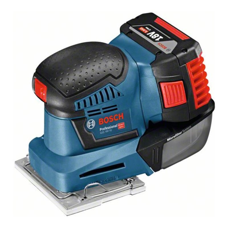 Bosch Akku-Schwingschleifer GSS 18V-10 mit 2 x 5,0 Ah Li-Ion Akku L-BOXX